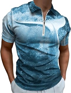 White Whale Water Splashes Men's Golf Polo Shirt Short Sleeve Casual Collared Athletic Slim Fit Tee
