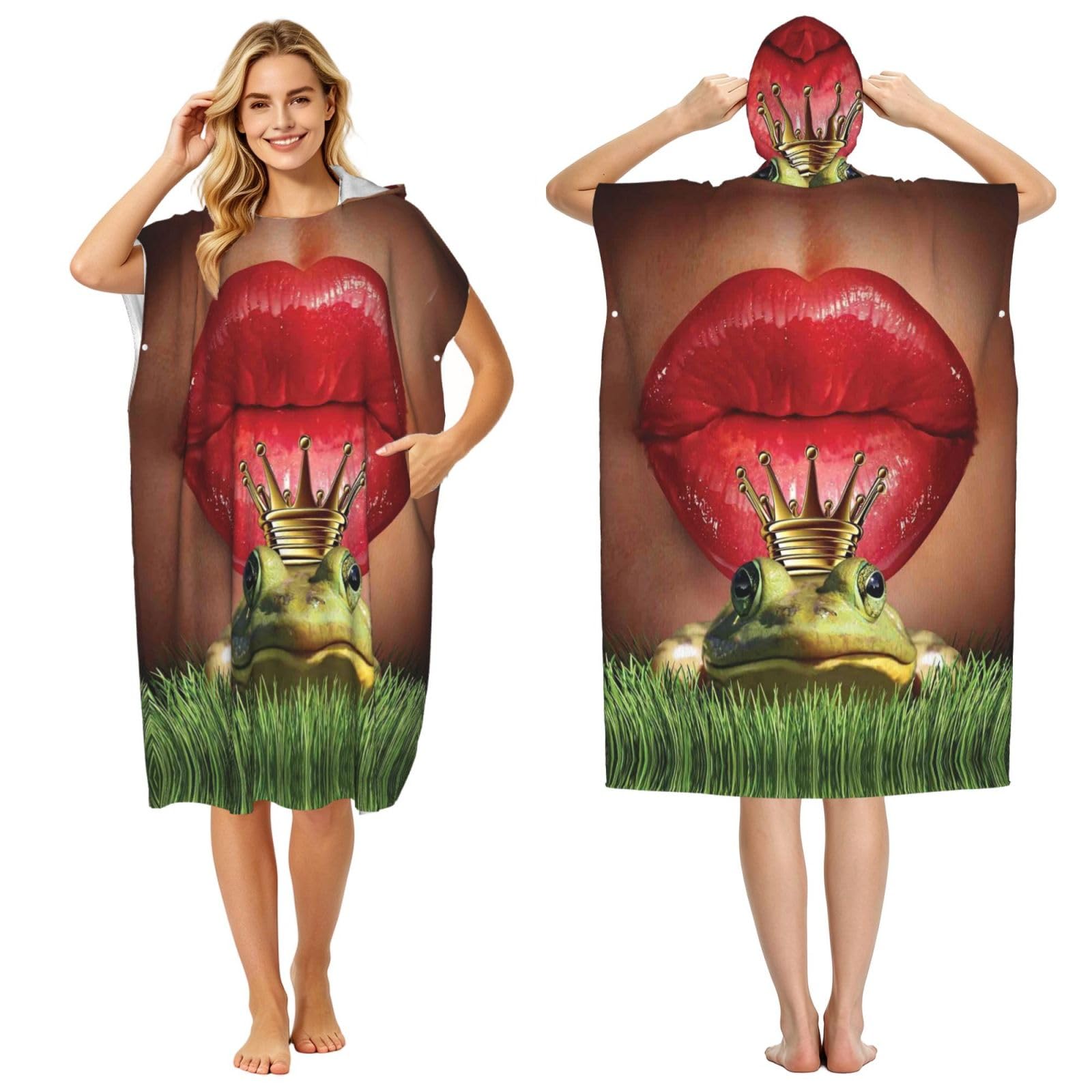 Poncho serviette à capuche pour adulte imprimé bisou grenouille