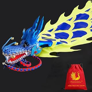 Dragon Poi with 3D Plastic Dragon Head, Swing Rope and Hot Stamping Golden Ribbon Streamer, Outdoor Fitness Golden Dragon Stage Prop Set