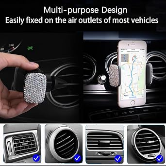 SUNCARACCL Bling Car Phone Holder, 360Adjustable Universal Rhinestone Crystal Auto Phone Mount Stand Accessories for Windshield Dashboard and Air Outlet (White)