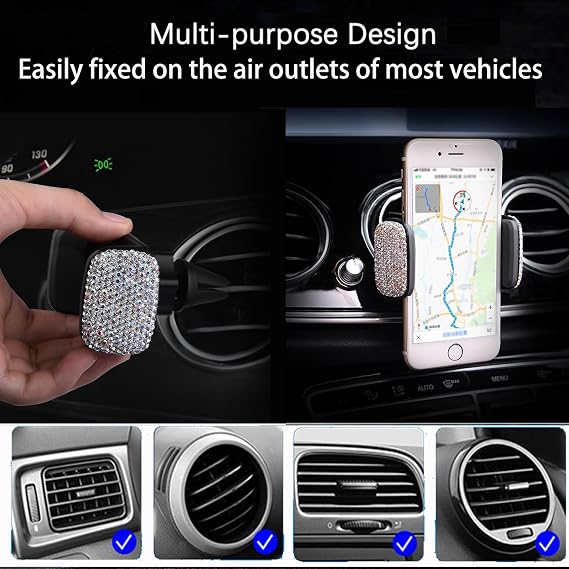 SUNCARACCL Bling Car Phone Holder, 360Adjustable Universal Rhinestone Crystal Auto Phone Mount Stand Accessories for Windshield Dashboard and Air Outlet (White)