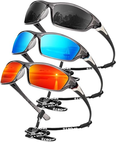 Miniatura 38 de KALIYADI 4 Pack Polarized Sunglasses-Men Sports Sun-glasses: Mens Sunglasses UV Protection for Fishing Driving Cycling A01-negro/negro/negro