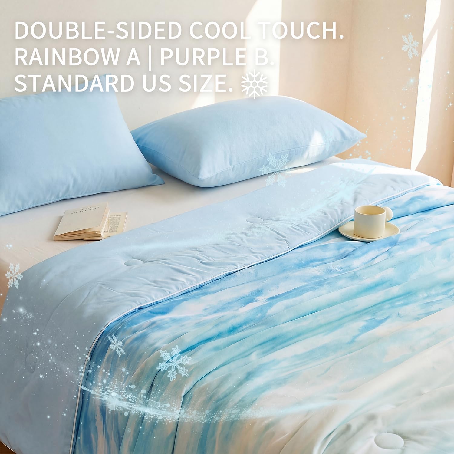 Cooling Comforter Blanket for Hot Sleepers, Double-Sided Cold Touch Summer Quilt, Ultra-Soft & Breathable Bedding for Night Sweats (Blue, Full (78"x90"))