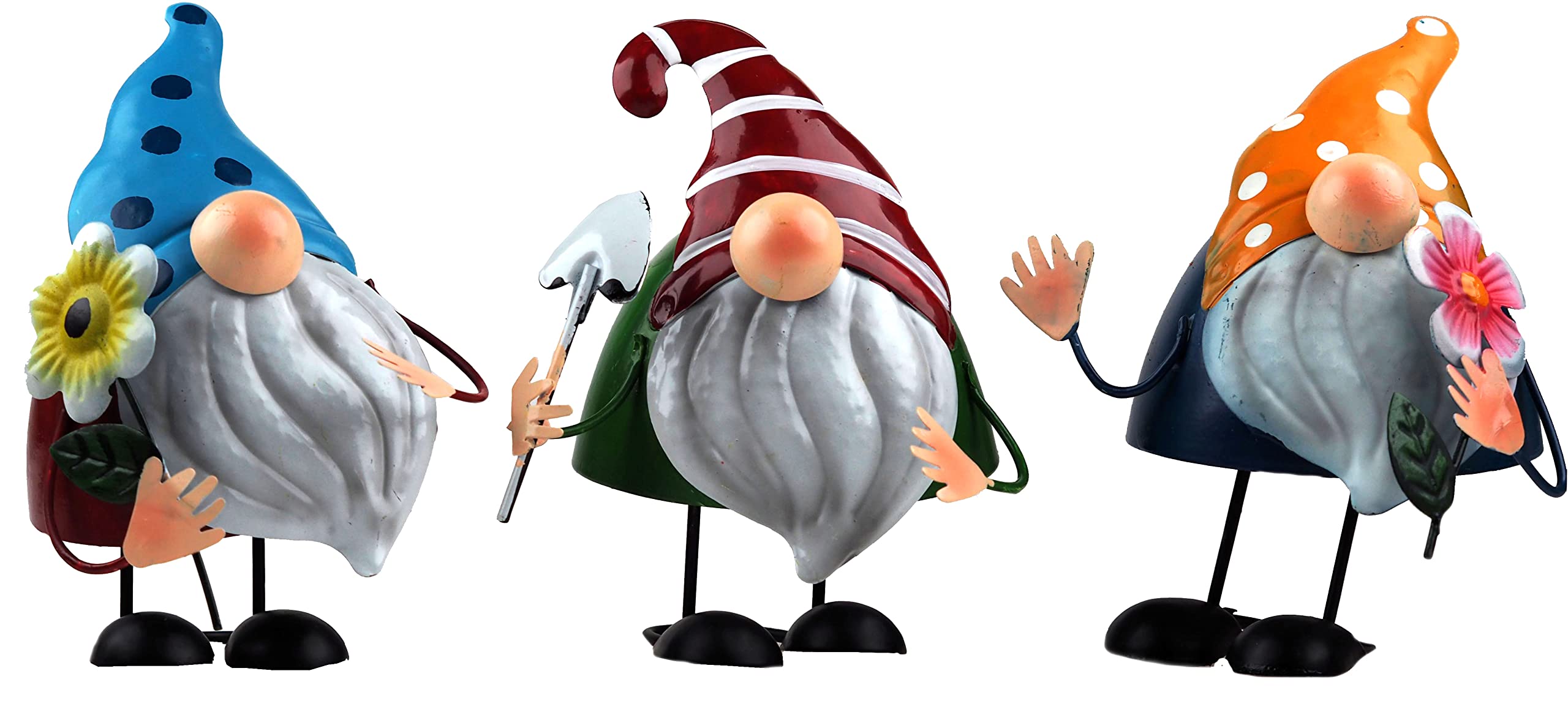 HlpiAMok Yasirona BWG Wobble Head Metal Novelty Garden Gonk Gnome Ornaments - (Set of 3)