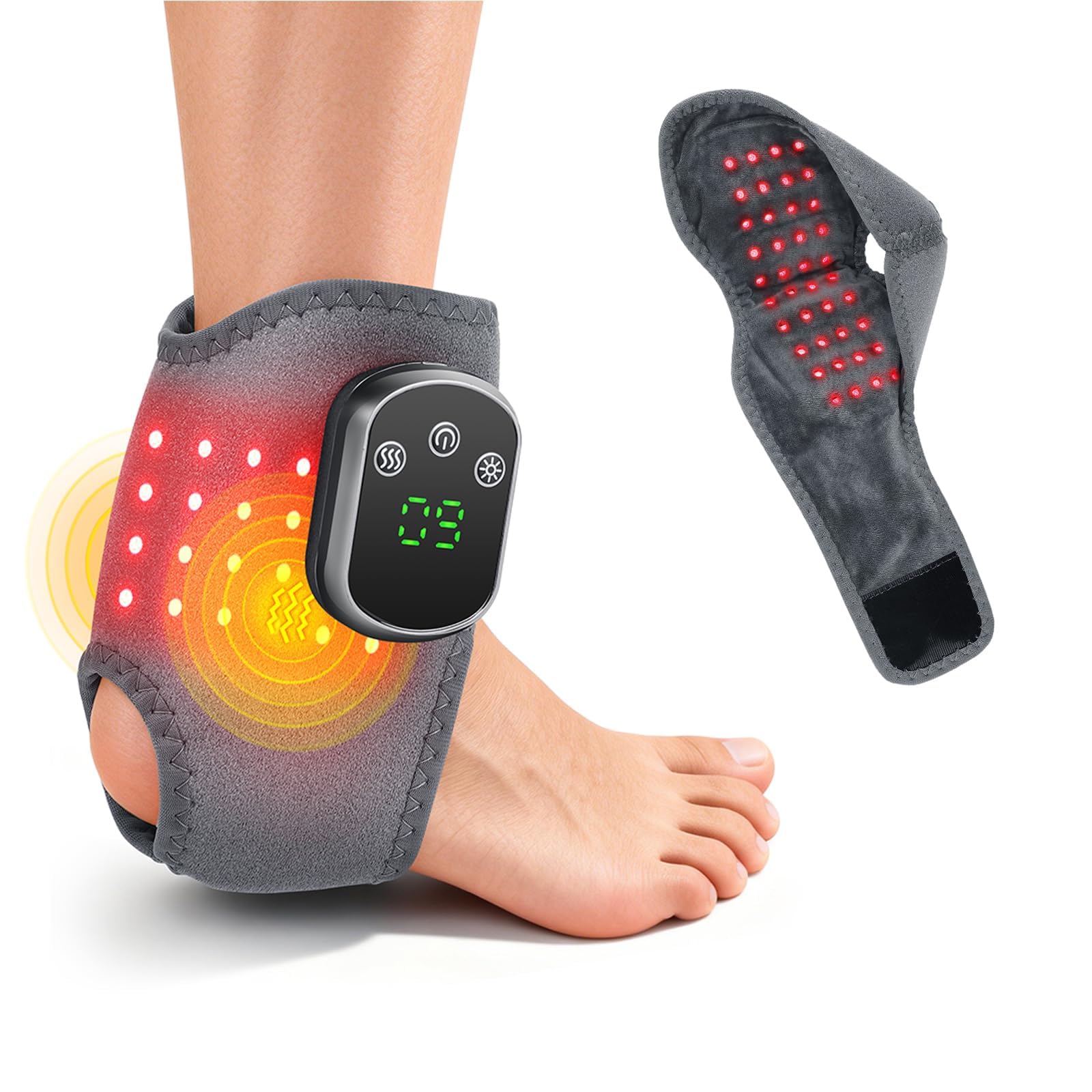 3 en 1 Masajeador de Pies y Tobillos Inalámbrico con Calor, Luz Roja y Vibración, Portátil Eléctrico tobillera masaje para fascitis plantar Regalo para Relax Diario