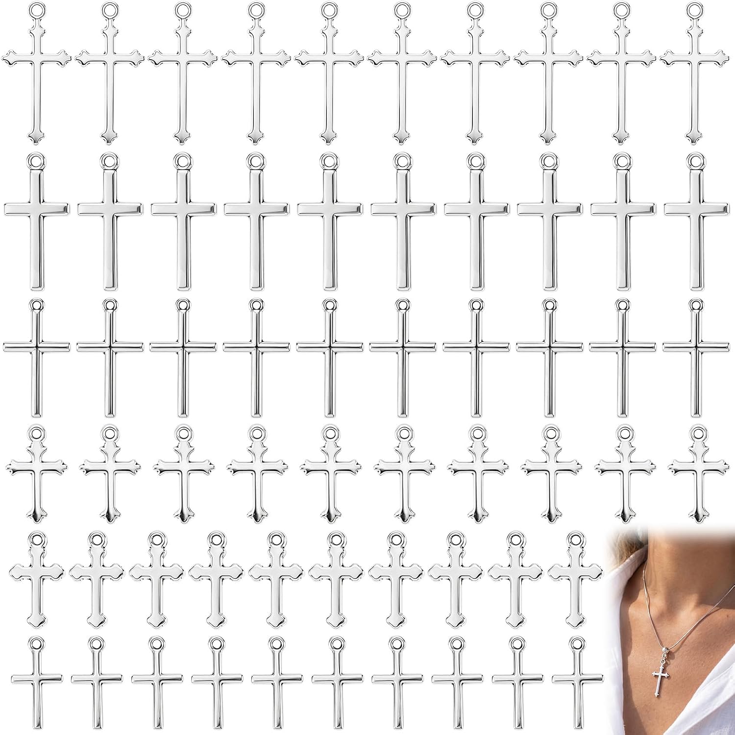 60 Pcs Zinc Alloy Cross Charm for Jewelry Making, 6 Styles Cross Pendants with Loop, Crucifix Pendants Charm Accessories for DIY Crafts Necklace Bracelet Earrings - Silver