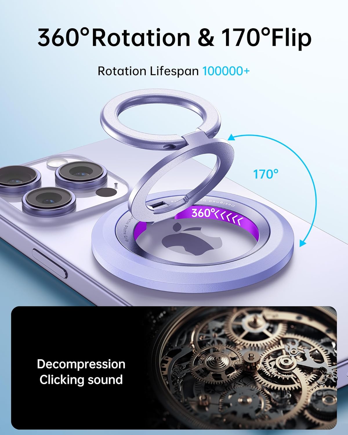 SYNCWIRE Phone Ring Holder Grip for MagSafe, 360° Rotation Magnetic Cell Phone Grip Stand Two-Sided Magnetic Compatible with iPhone 16 15 14 13 12 Pro Max fits MagSafe Accessories - Pink+Purple