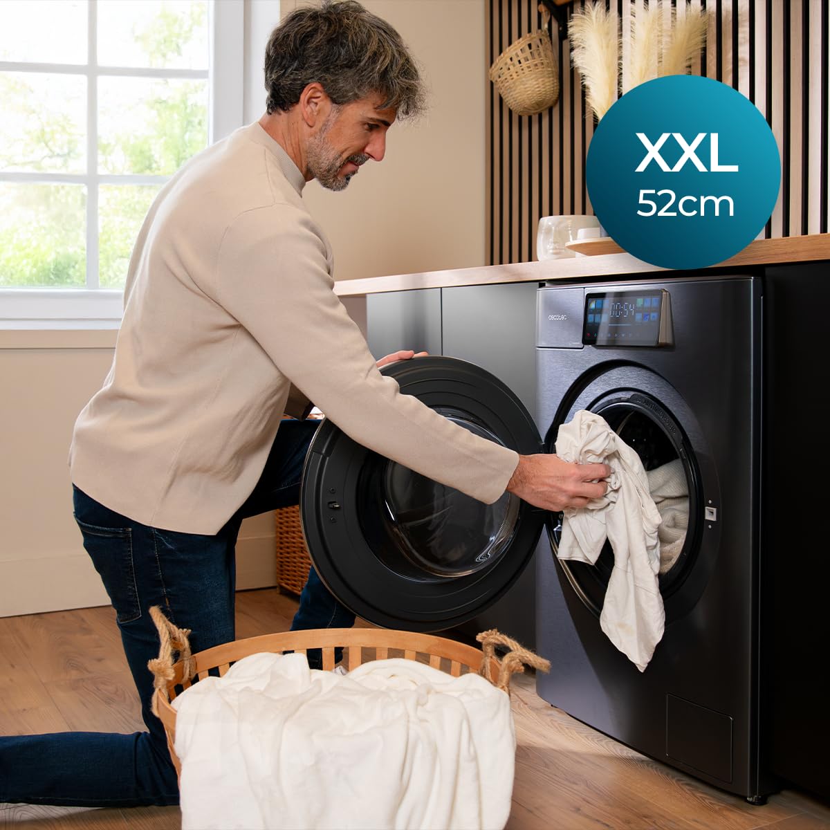 Cecotec Lavasciuga 10-6Kg Carica Frontale Bolero Wash&Dry 106950 Autodose Inverter 3D Titanium A. 1400 rpm, 13 Programmi, Motore Inverter Plus, Core Matrix Screen 9,2", Smooth Wash, Porta XXL