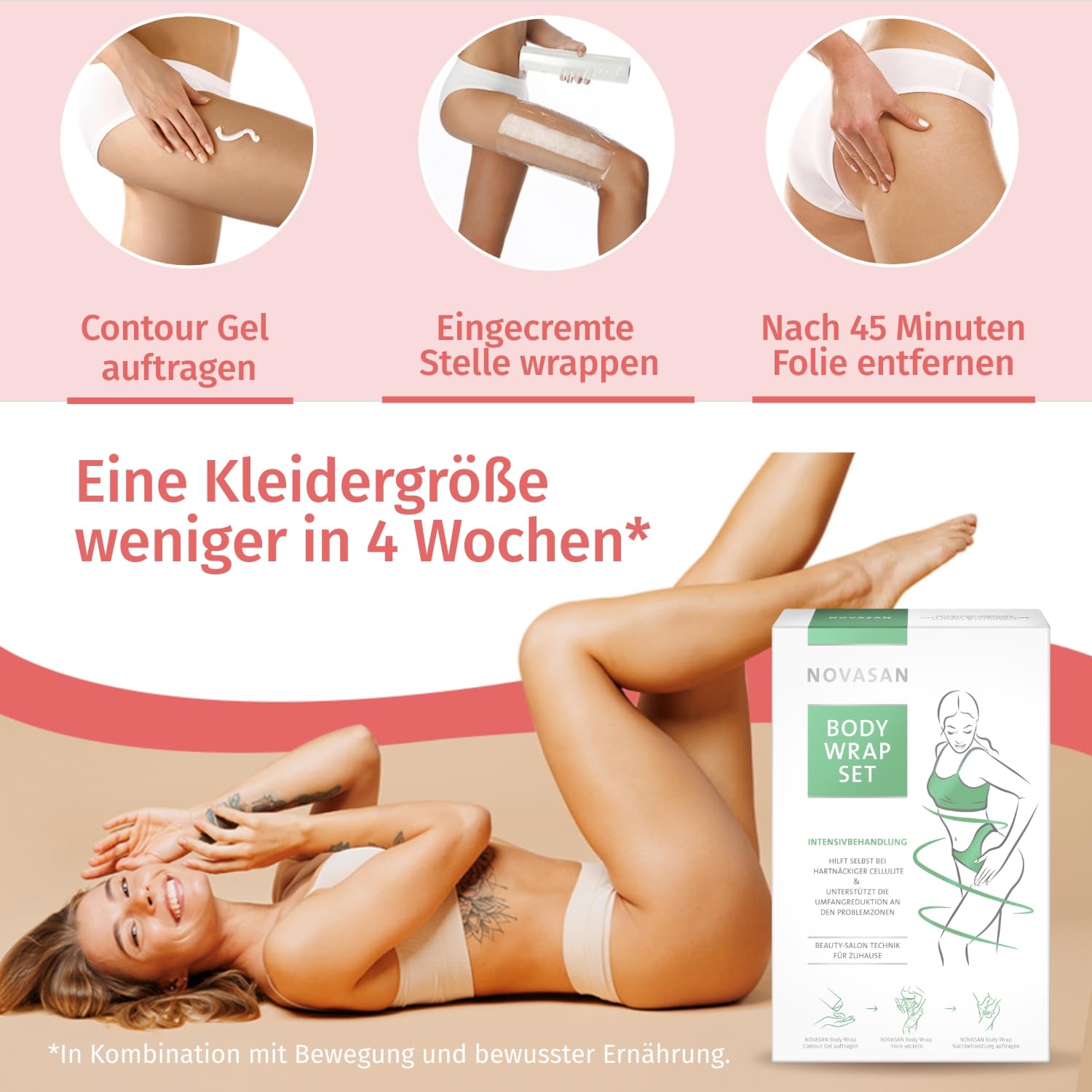 Anti-Cellulite Body Wrap Set mit Thermo-Contour Gel und Folie – Straffende Körperbehandlung gegen Orangenhaut für Bauch, Beine & Po – Professionelle Beautysalon-Technik für Zuhause – NOVASAN®