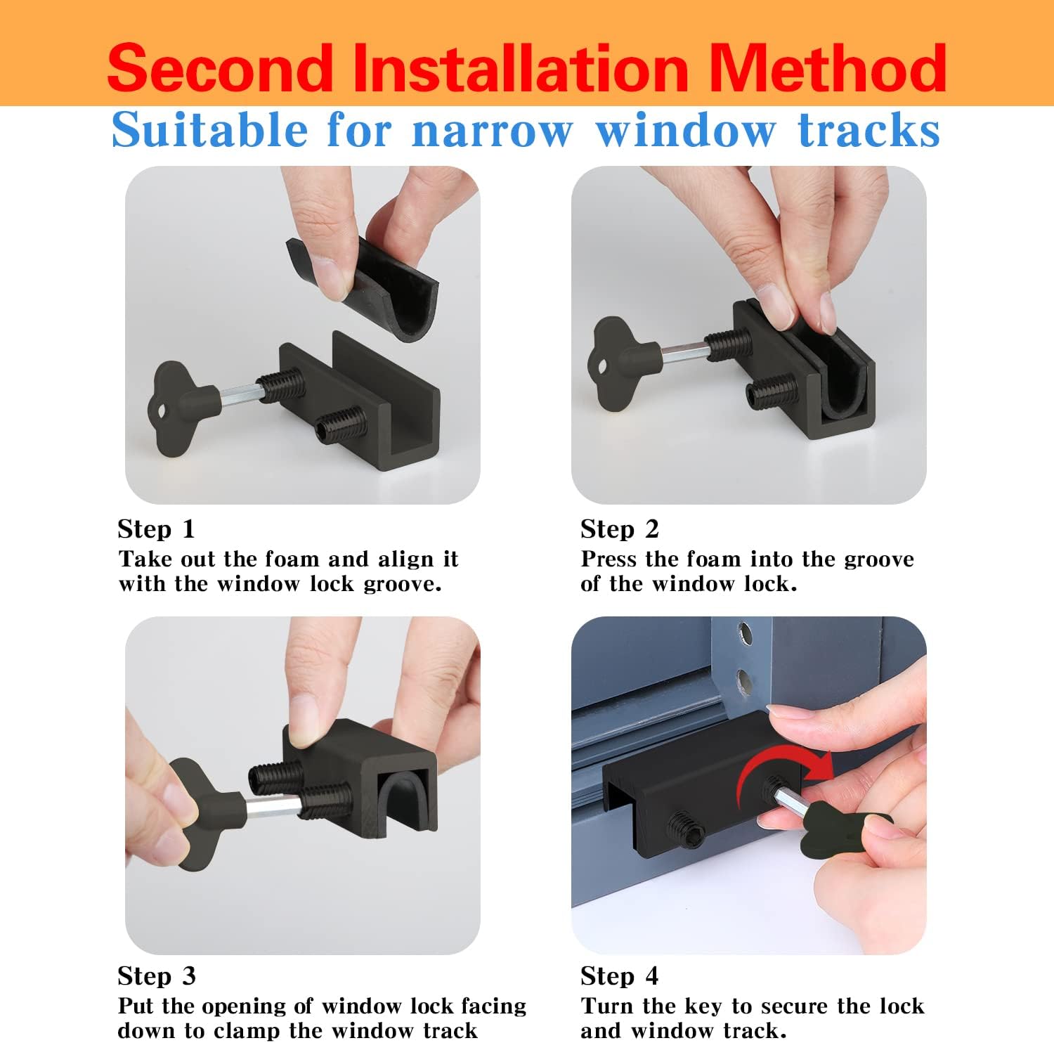 Tahikem 4 Sets Sliding Window Locks, Security Window Double Lock with Key, Aluminum Stoppers for Width Less Than 0.59" Height More Than 0.75" Track Vertical & Horizontal Slide Door Child Windows Black