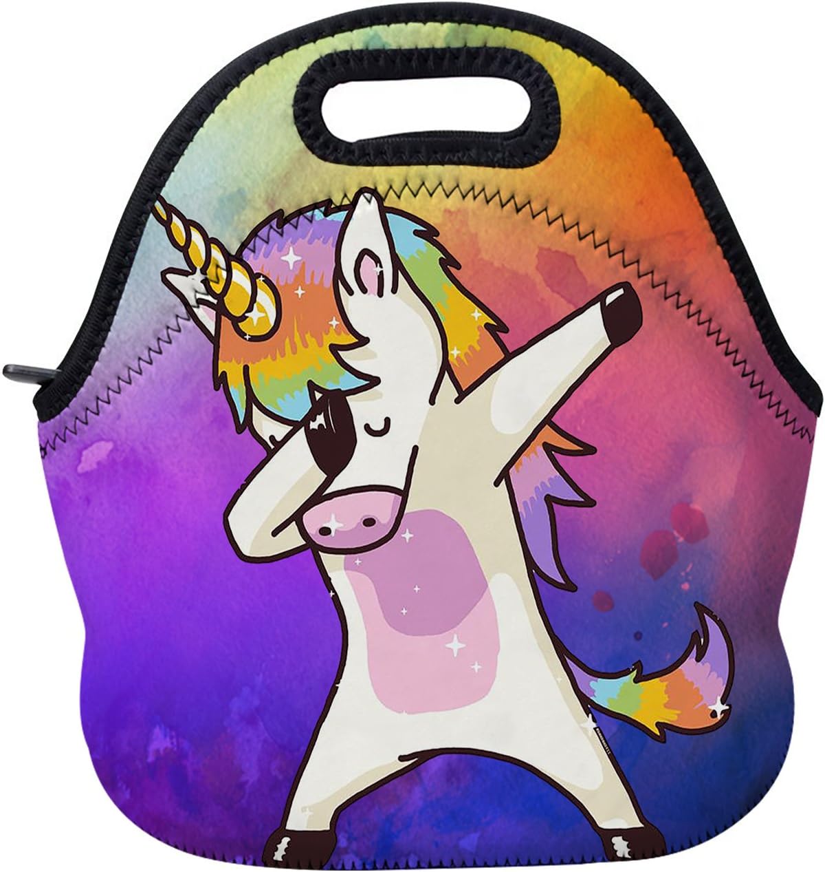 Dab Unicorn Rainbow Lunch Bag Insulated Neoprene Lunch Box Waterproof Tote Bag with Zipper for Kids Boys Girls Women Men