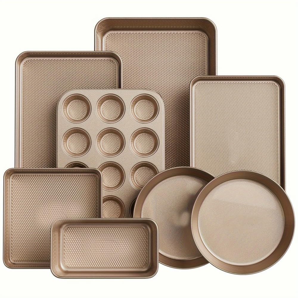 NYSDM 8 Pezzi Set da Forno in Acciaio al Carbonio Dorato teglie antiaderenti per Dolci e Biscotti Accessori Adatti al Forno Natale Ringraziamento Halloween