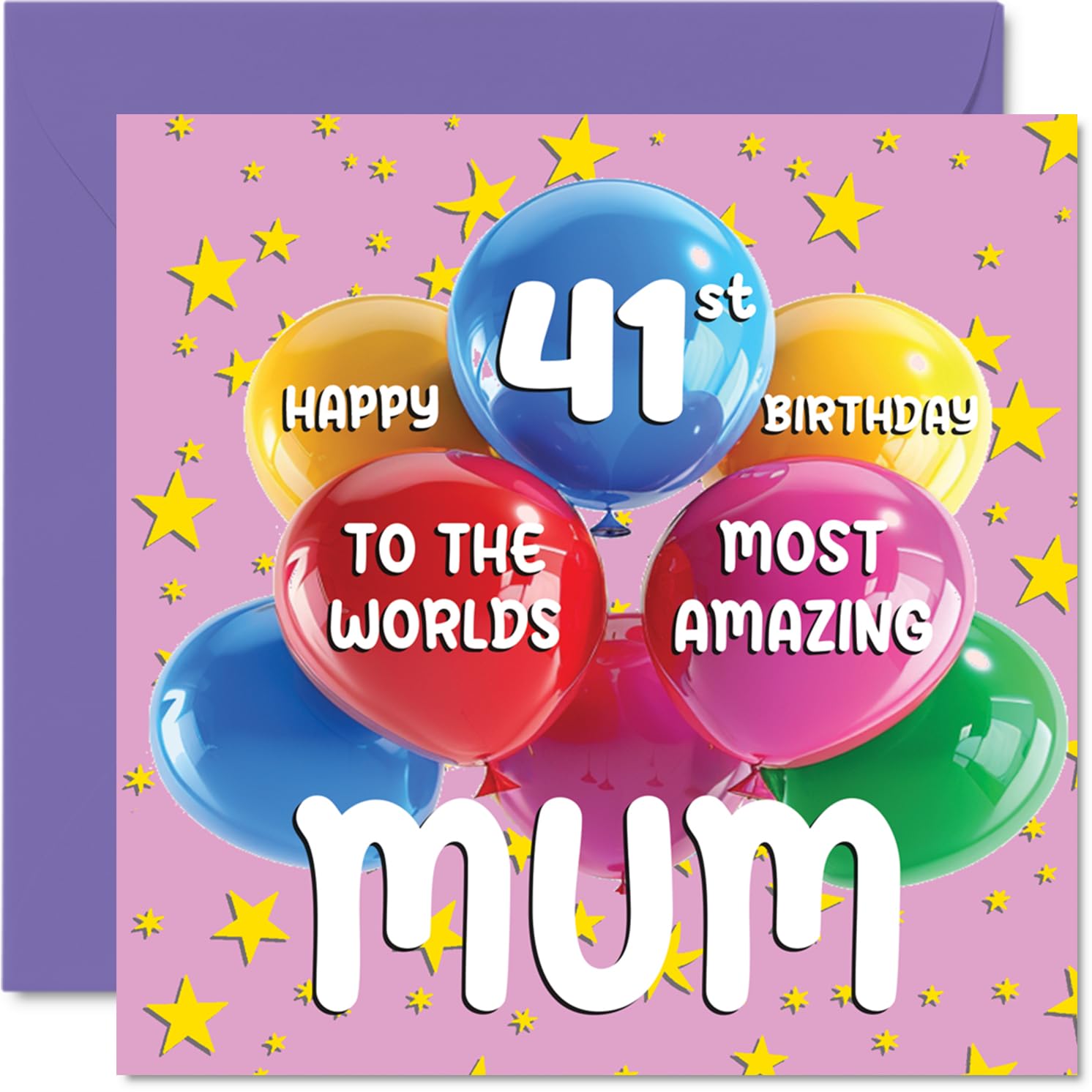 41st Mum Birthday Card - World's Most Amazing Mum - Happy 41st Birthday Card from Daughter Son, 145mm Age 41 Greeting Cards for Mother Mom