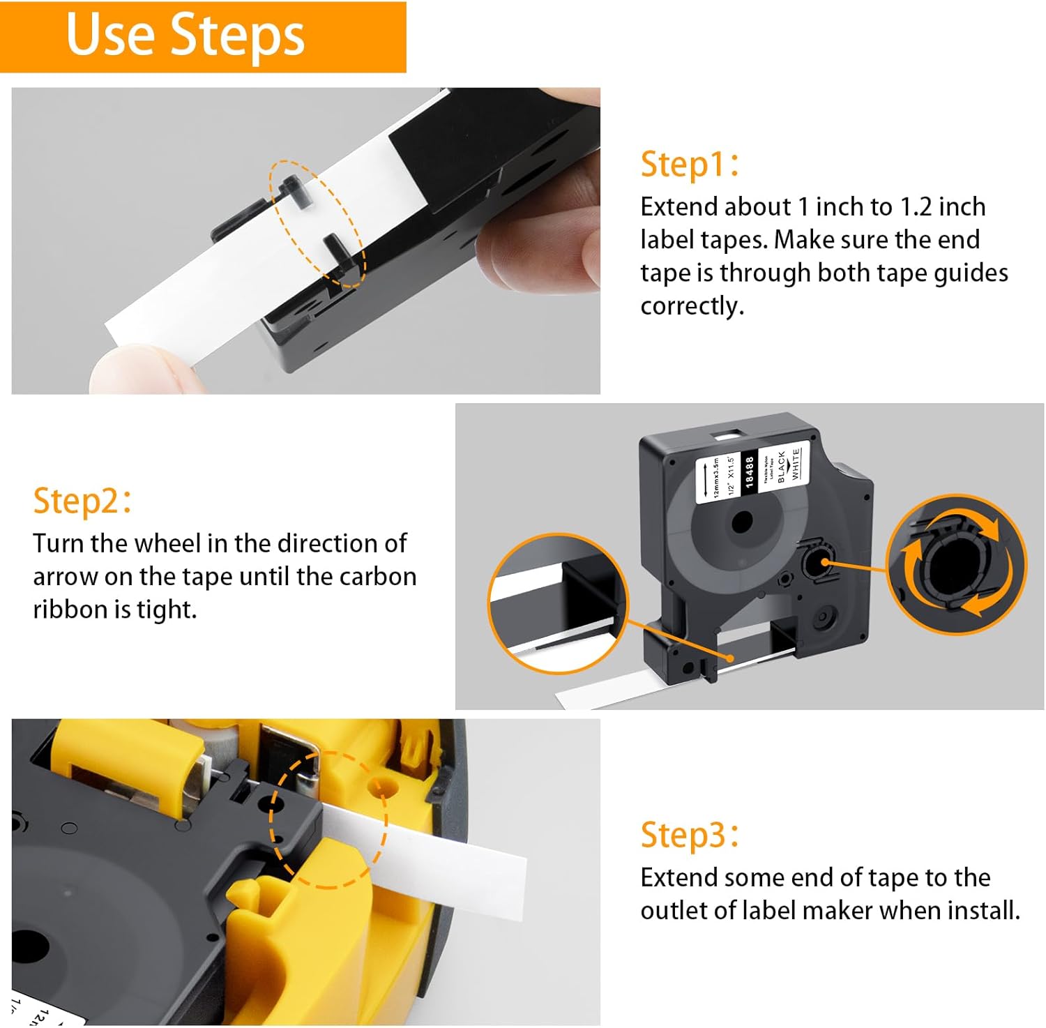 18488 Replace for Dymo Rhino Flexible Nylon Industrial Label Tapes, Use with DYMO Rhino Pro 4200 5200 5000 6000 Label Maker, Black on White, 1/2'' x 11.5' (12mm x 3.5m), 4-Pack