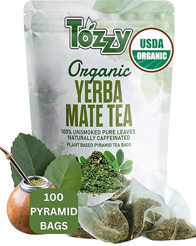 Miniatura 1 de Tozzy Té orgánico de yerba mate sin fumar - 100 bolsas de té  Té con alto contenido de cafeína y desintoxicación  Bolsas de té piramidales a base de