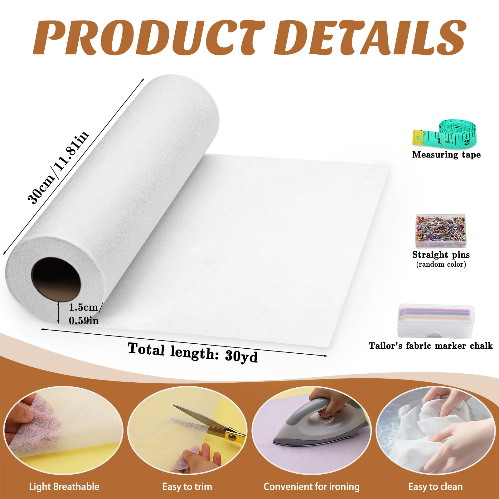 Snapklik.com : UOOU White Light Weight Fusible Interfacing For Sewing ...