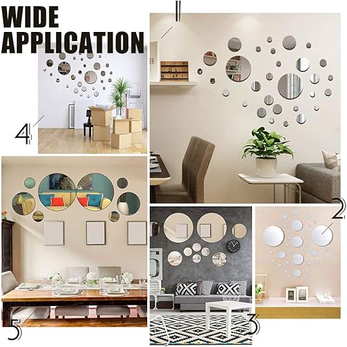 Miniatura 7 de CREATCABIN 32 calcomanías redondas de acrílico para pared, espejos circulares, calcomanías de pared de varios tamaños, círculo autoadhesivo para