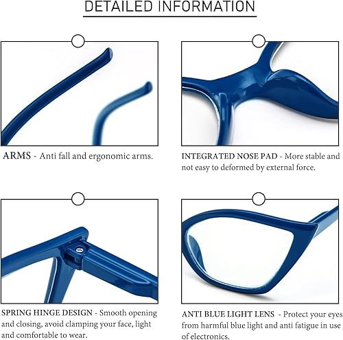 Miniatura 4 de DXYXYO Gafas de lectura de ojo de gato para mujer, paquete de 3 unidades, anti luz azul, para lectura de computadora, estilo retro con bisagra de