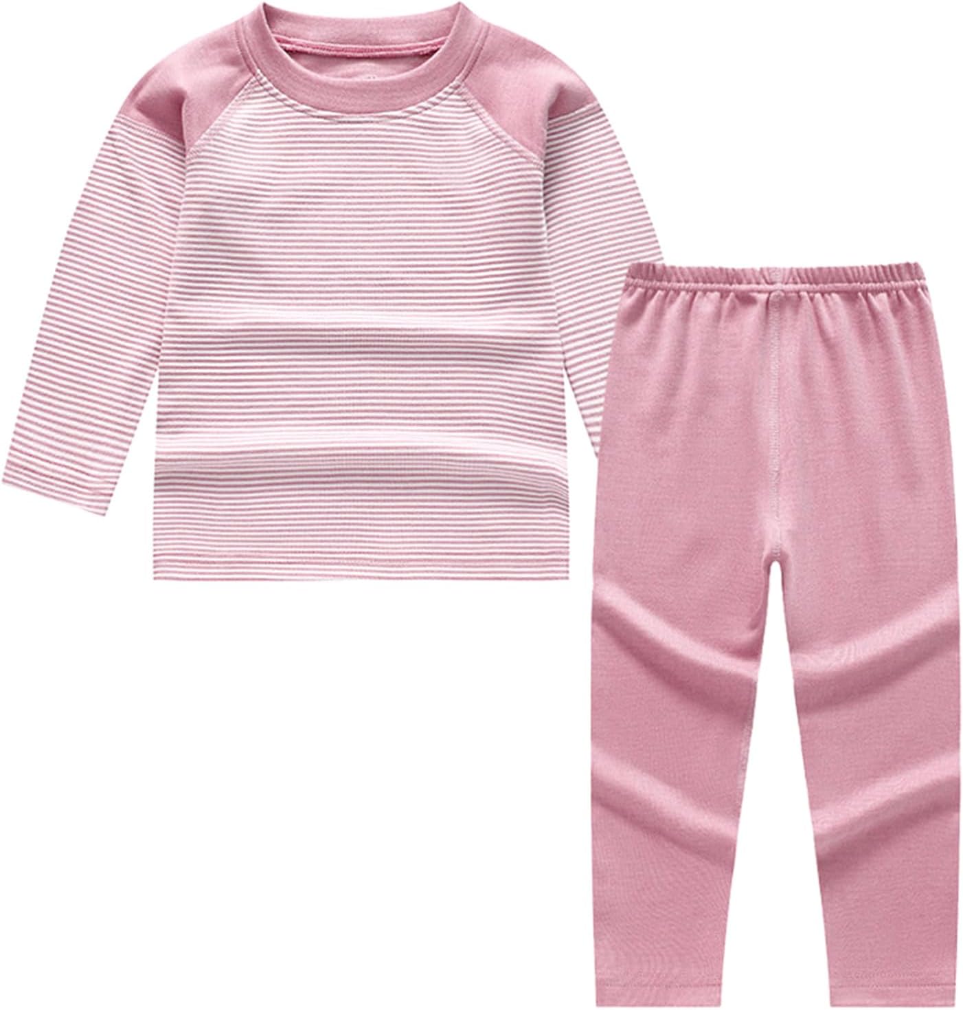 ranrann Thermal Underwear for Girls Boys Striped Long Sleeve Shirt Undershirt with Leggings Winter Warm Long Johns Set