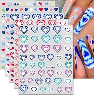 Dornail 6 Sheets Gradient Blooming Love Heart Nail Stickers 3D French Tip Nail Decals Self Adhesive Nail Art Stickers DIY ...