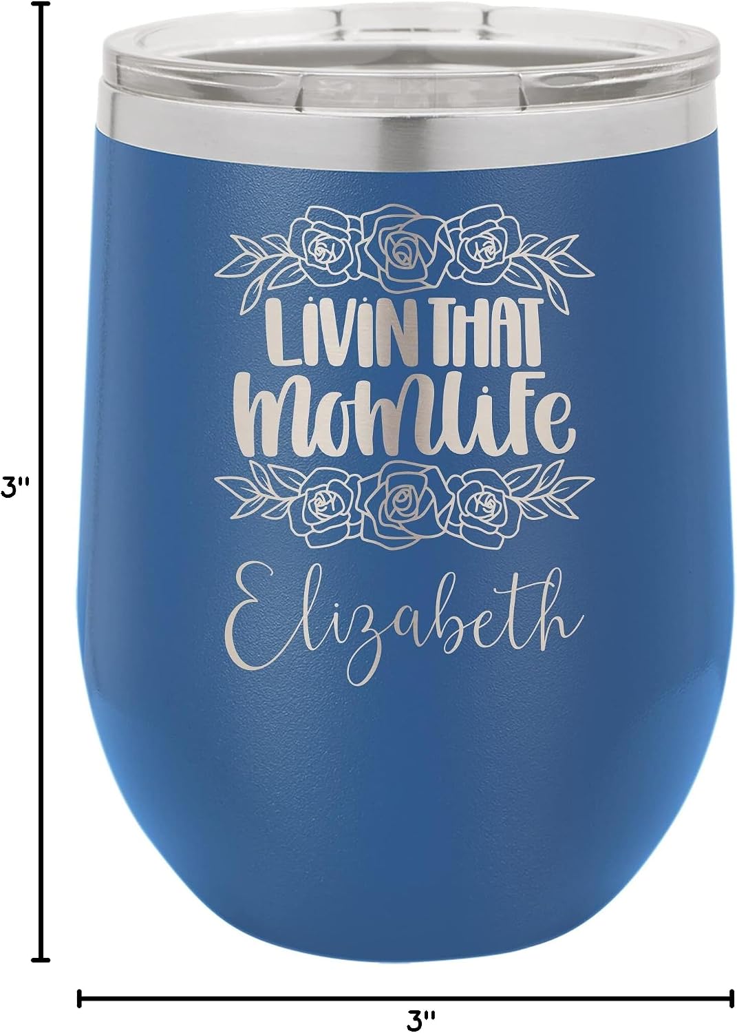 Personalized Mom 12 oz Wine Glass, Birthday Gift for Mama, Mama Bear Stemless Wine, Mother’s Day Present for Meemaw, Grandma, Children, Laser Engraved, Vacuum Insulated, Stainless Steel, Includes Lid
