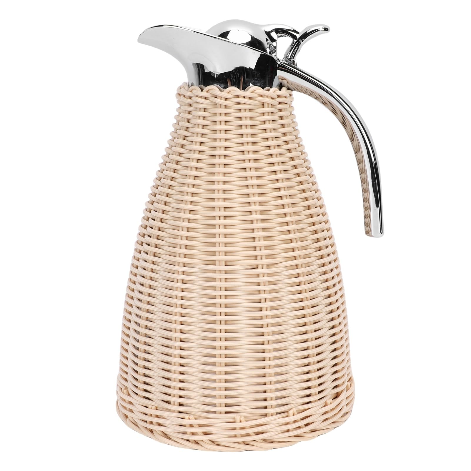 Ausla Carafe à café Thermique en Acier Inoxydable, Corps en Rotin tissé à la Main, Pichet Isotherme de 1,5 L pour Boissons Chaudes et Froides (Beige)