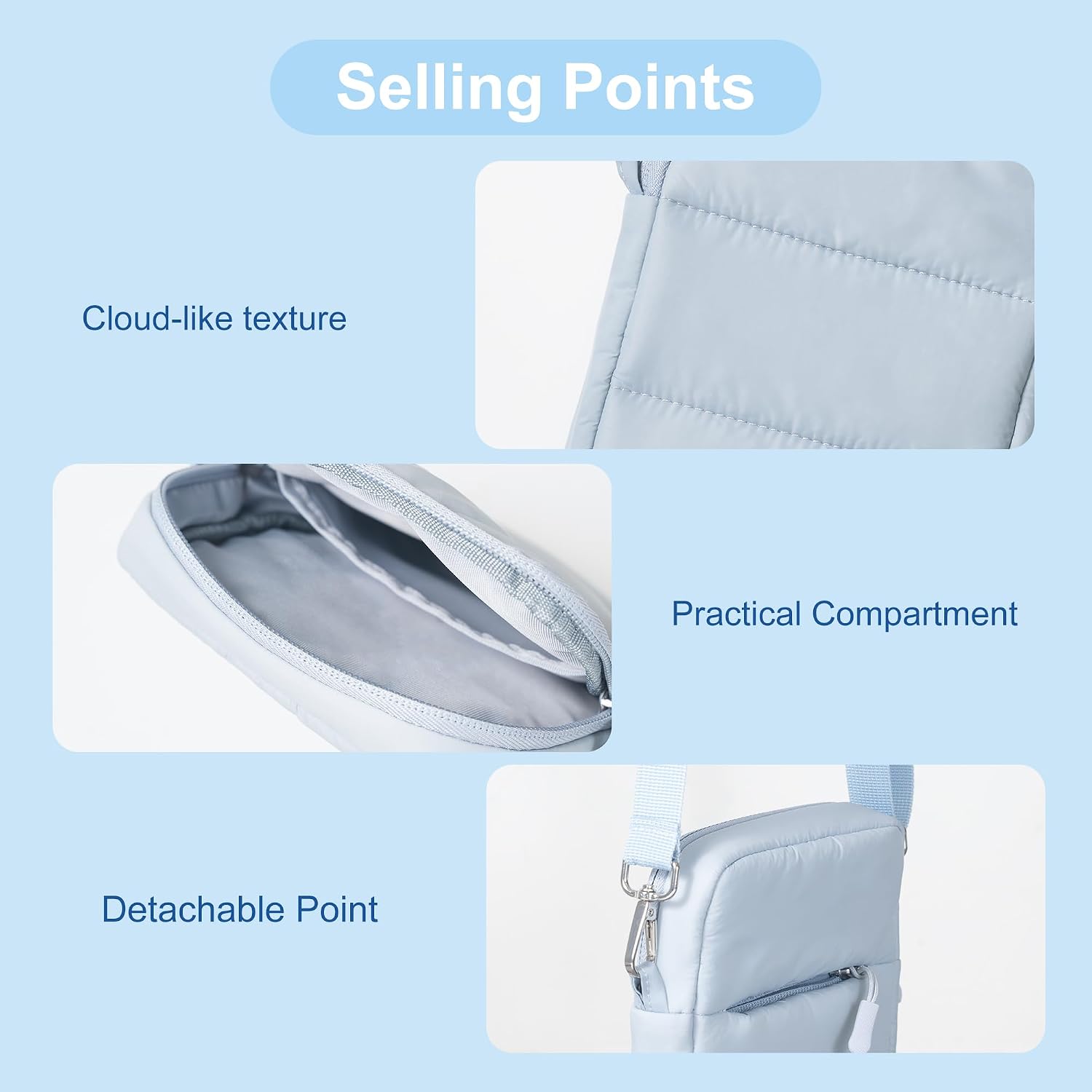 EKAX Puffy Cloud Portable Pouch, Small Crossbody Bag, Designer Cell Phone Wallet, Adjustable Strap, Lightweight Organizer.