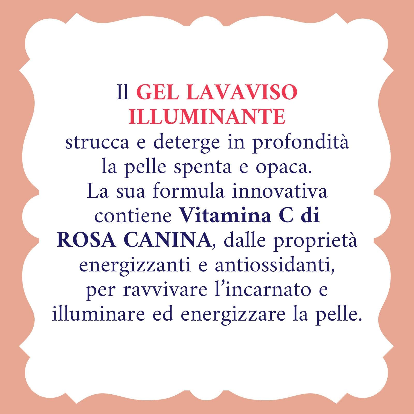 Acqua alle Rose, Gel Lavaviso Illuminante con Vitamina C, Detergente Viso Illuminante per Pelli Spente e Opache, Uso Quotidiano, 200 ml