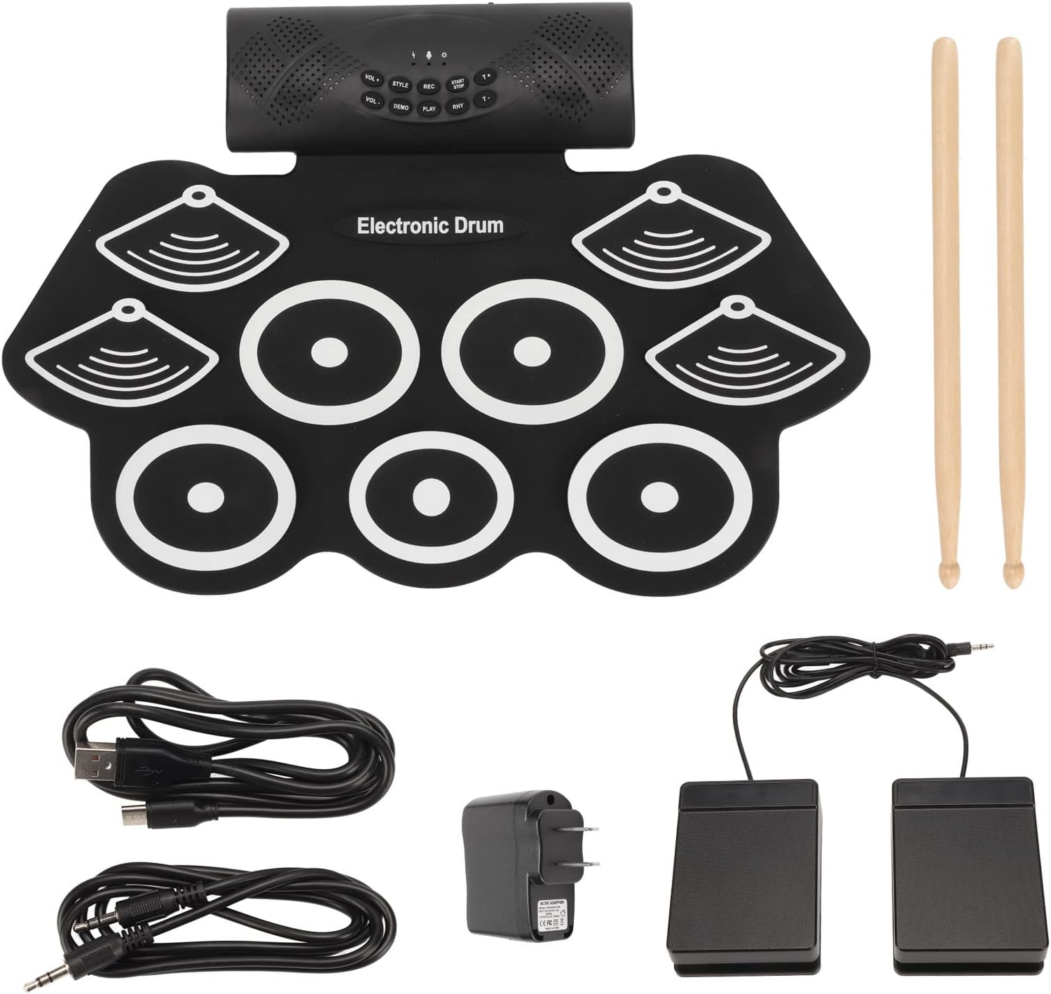 Keenso Electronic Drum Pad Set Support Dual Speakers Recording Function White for Music Lovers (US Plug)