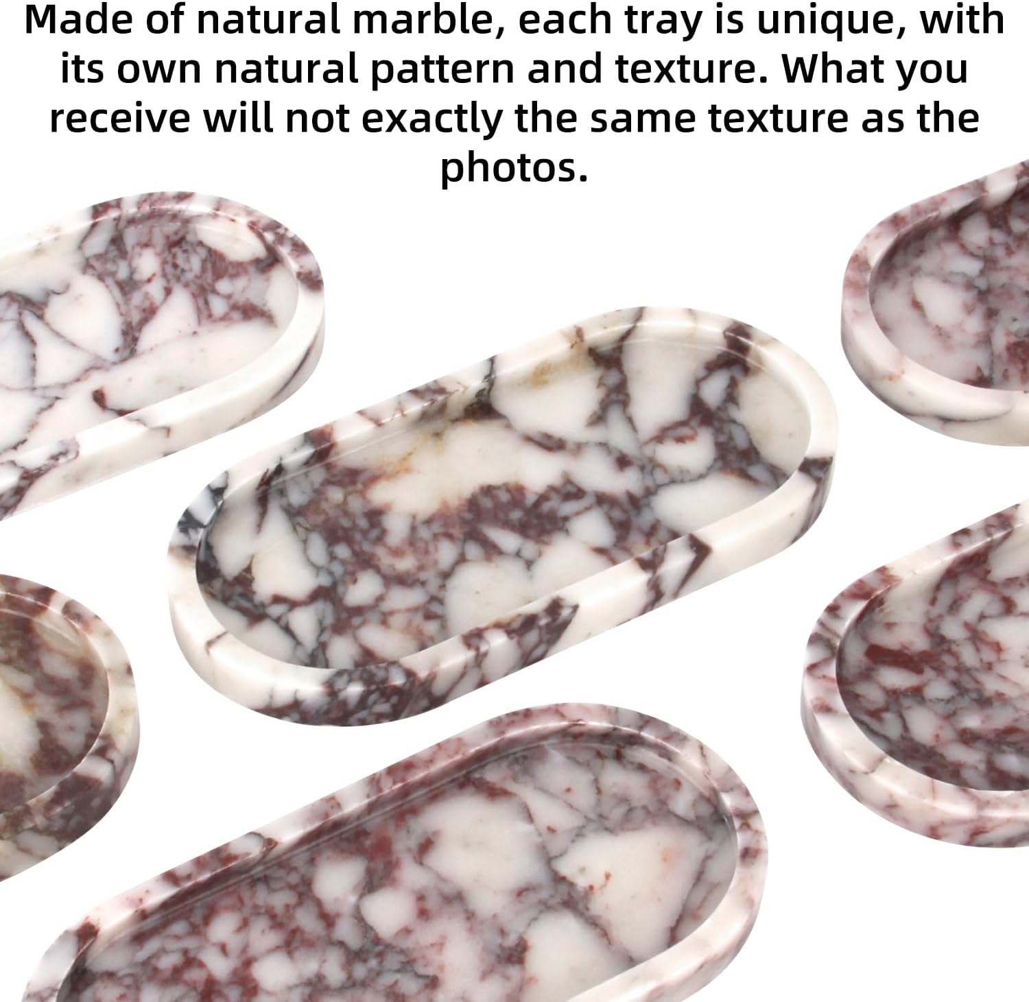 Natural Marble Tray Oval, Bathroom Vanity Tray for Countertop, Elegant Stone Decorative Organizer for Perfume, Jewelry, Home Decor (1, Calacatta Viola, 10 x 5 x 0.6)
