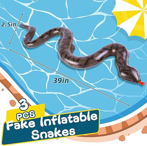 Miniatura 2 de FUTUREPLUSX Serpientes inflables falsas, 3 piezas inflables inflables de serpientes de piscina de animales para decoración de fiesta de reptiles en
