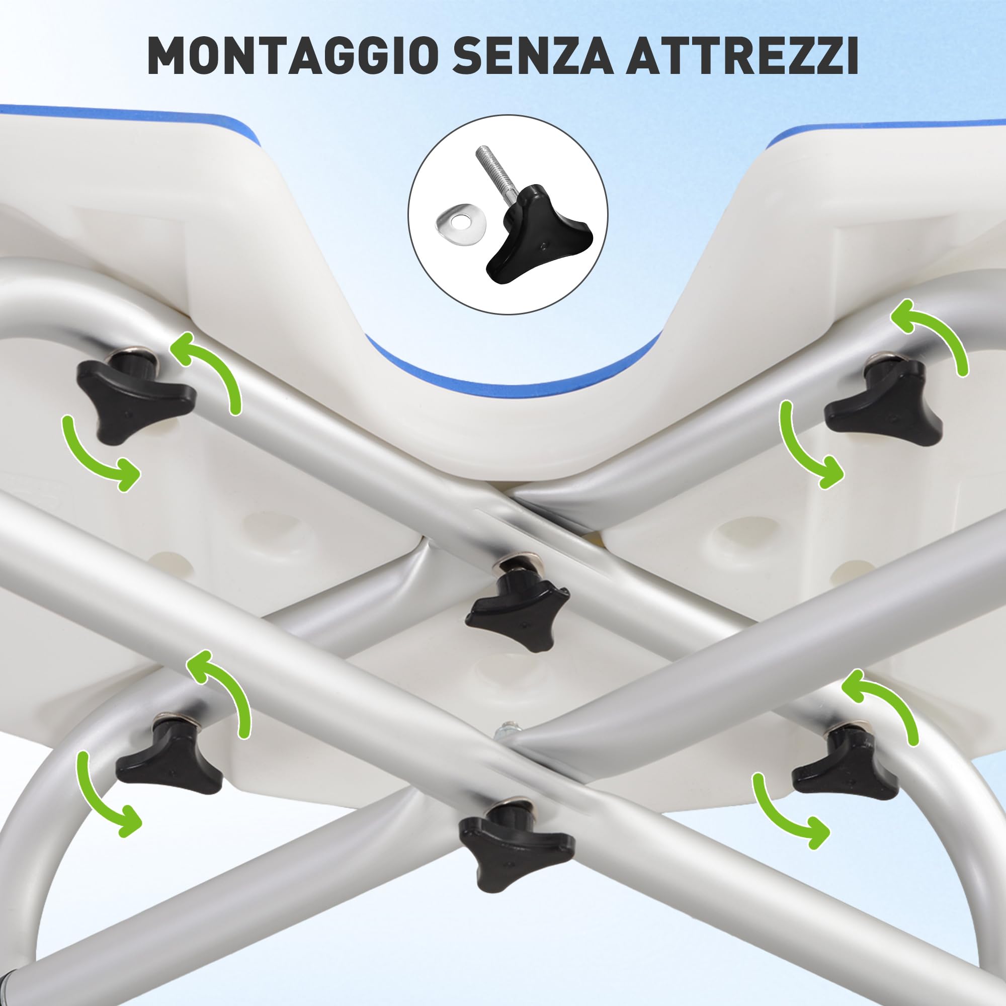 HOMCOM Sgabello da Doccia Regolabile in Altezza con Maniglione a Ventosa, Sedia da Doccia per Anziani e Disabili con Seduta Imbottita a U e Piedini Antiscivolo, Blu Scuro