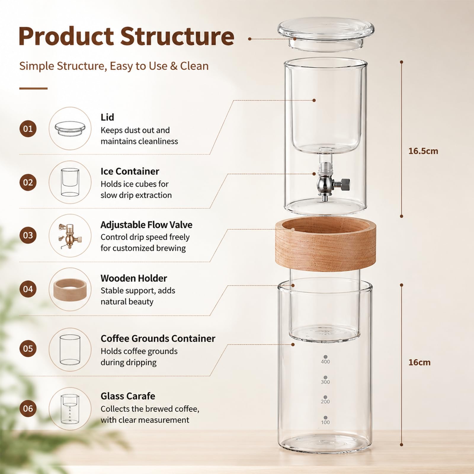 Ekspres Do Kawy Cold Brew Drip, 500ml Wieża Do Parzenia Z Szkła | Zawór regulacyjny przepływu do domu i kawiarni