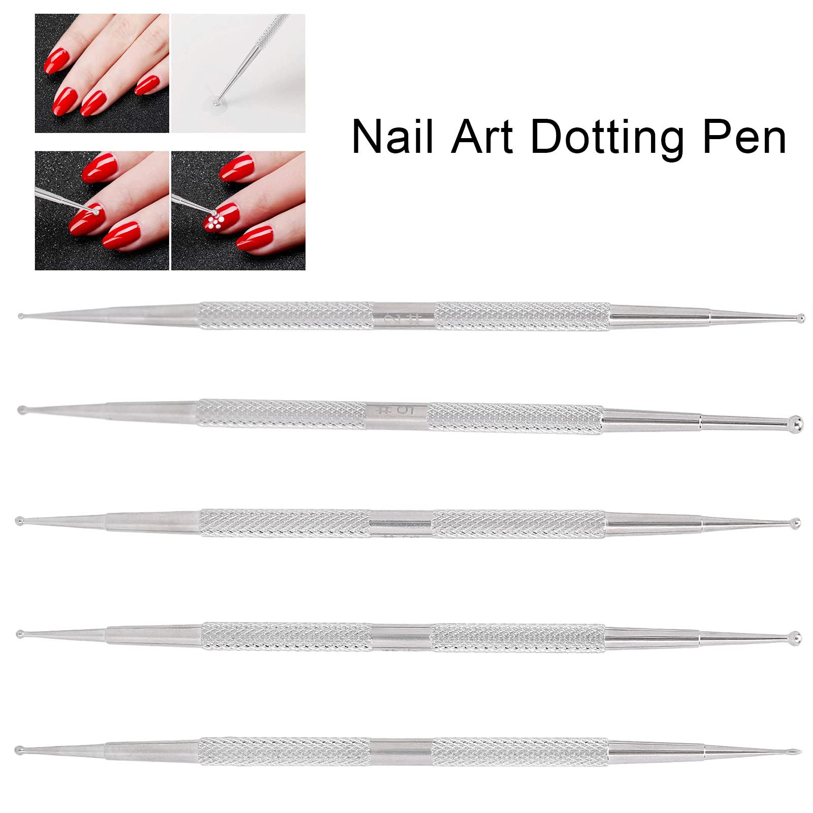 5 uds, 2 vías, herramienta de bolígrafo de puntos, doble cabeza, bolígrafo de punteado para decoración de uñas, bolígrafo de pintura de uñas de acero inoxidable, bolígrafo de decoración DIY