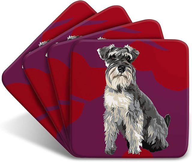 Schnauzer Coaster Set by Artist Leslie Gerry - Set of 4 - Non-Slip - Cork-Backed - Dog Coaster Set