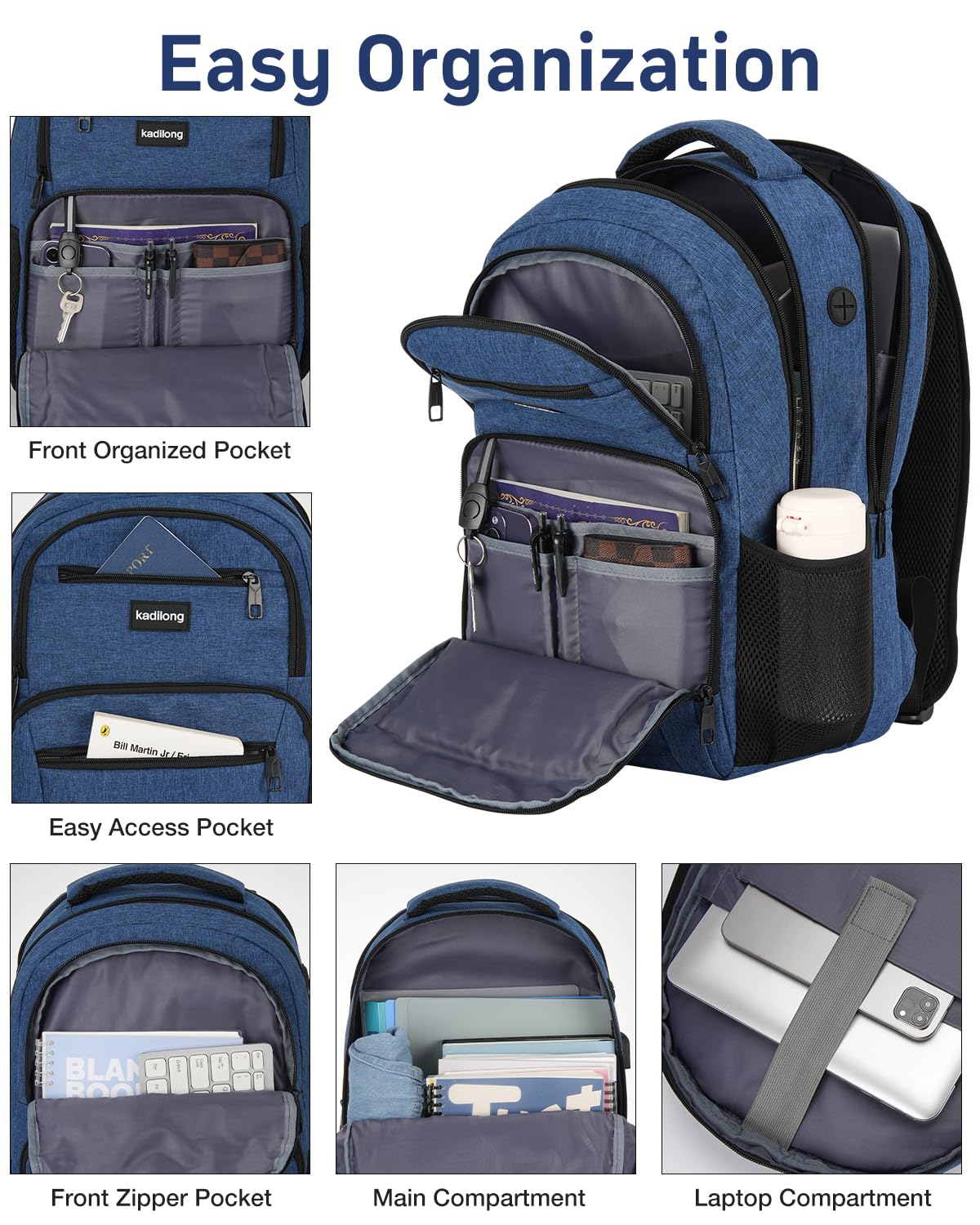 kadilong 17.3 Pulgadas Mochila para Portátil Hombre Trabajo,Bolsa de Escuela para Estudiantes de Bachillerato y Salidas Exteriores