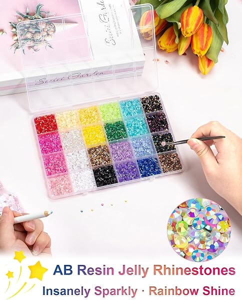 Vinuwu 24 Couleurs Strass, 30000+Pcs 3mm Flatback Bedazzling Kit avec Pince et Stylo, AB Strass a Coller DIY pour Ongles Deco Nail Art Vêtements Chaussures (Colle requise, non incluse) - 3