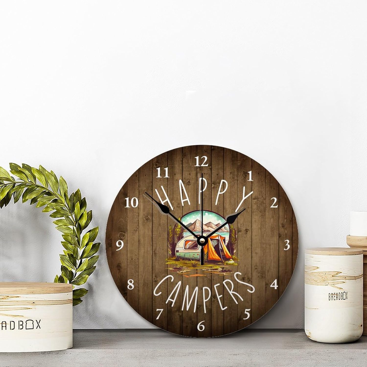 ArogGeld Happy Camper Large Wall Clocks Battery Operated 12 Inch Silent Non-Ticking Retirement Camping Time Clock Modern Wall Hanging Art Farmhouse Decor for Home Kitchen Office School Bathroom