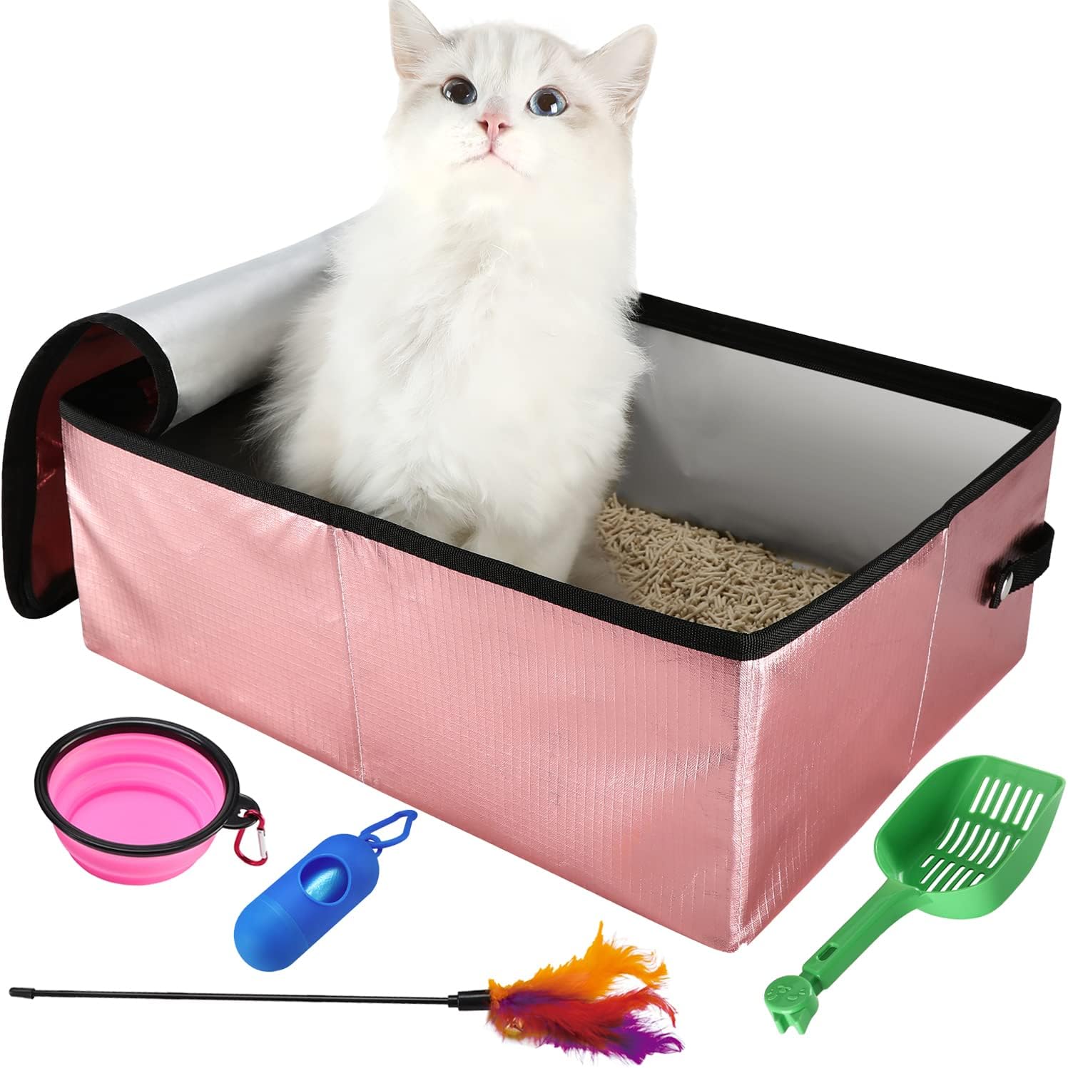 WILDEDEN Collapsible Portable Cat Litter Box With Lid,Foldable Travel