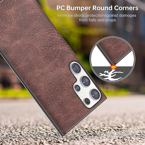 Miniatura 7 de SALAWAT Funda para Galaxy S22 Ultra, delgada, de piel sintética, vintage, a prueba de golpes, ligera, suave, TPU, carcasa protectora híbrida de