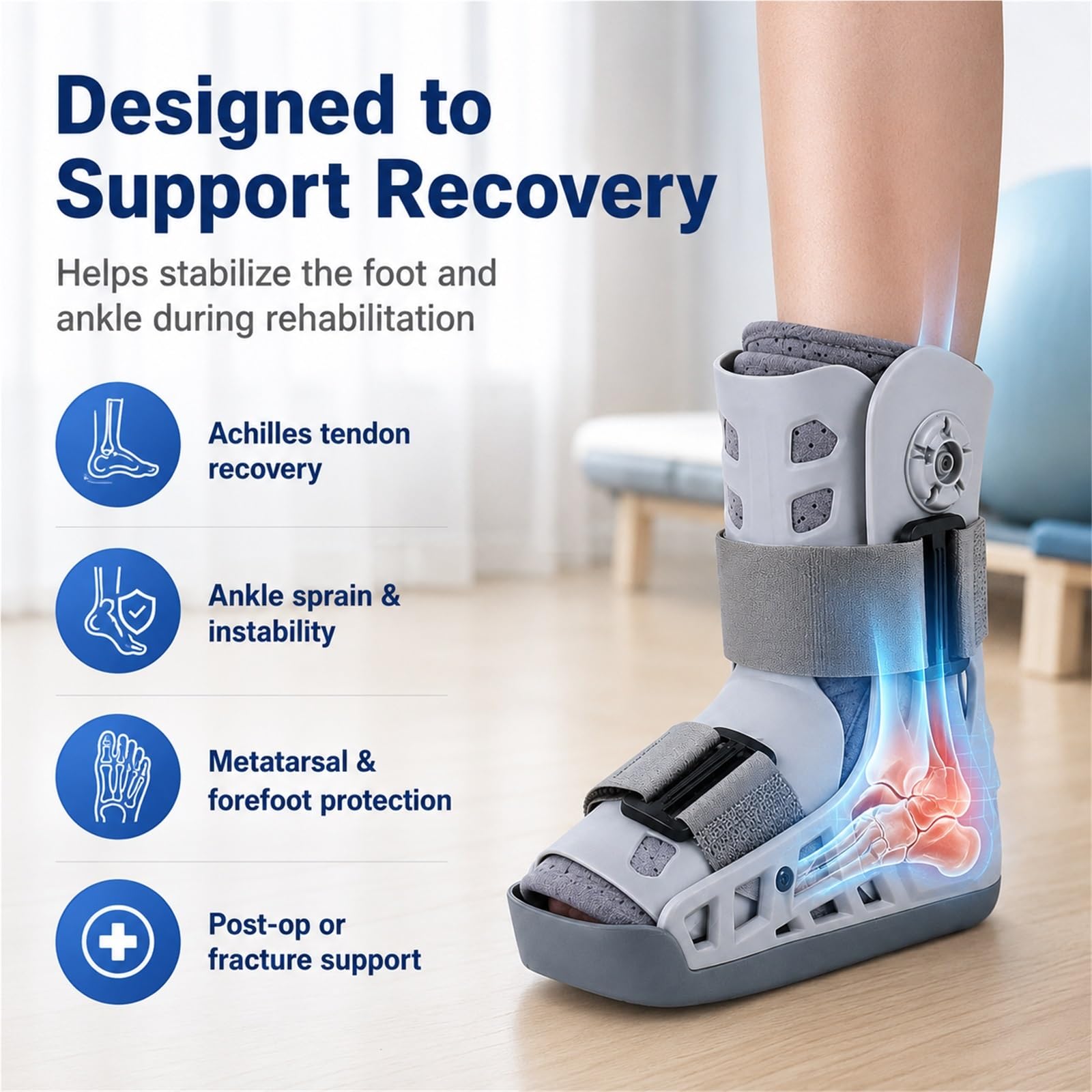 Bota Ortopédica Walker para Esguince de Tobillo y Fracturas con Doble Airbag Ajustable Bota Caminadora Ligera para Recuperación de Tendón de Aquiles Hombre Mujer(L)