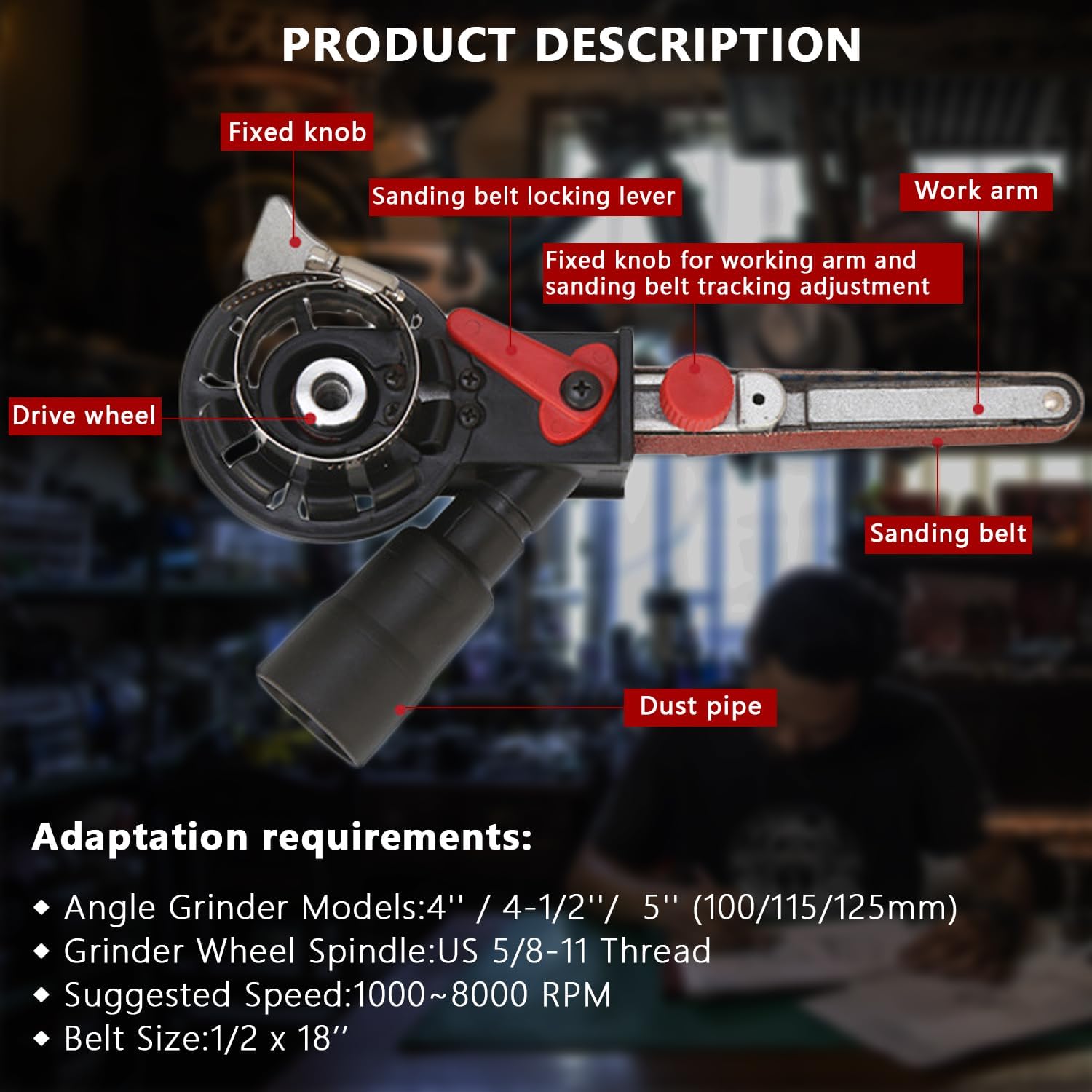 Belt Sander Attachments for Angle Grinder, Detailing File Sander adapter, US 5/8-11 Thread, Suitable for Welding Points Grinding,Woodworking and Metal Rust Removal (25pcs Sanding Belts)