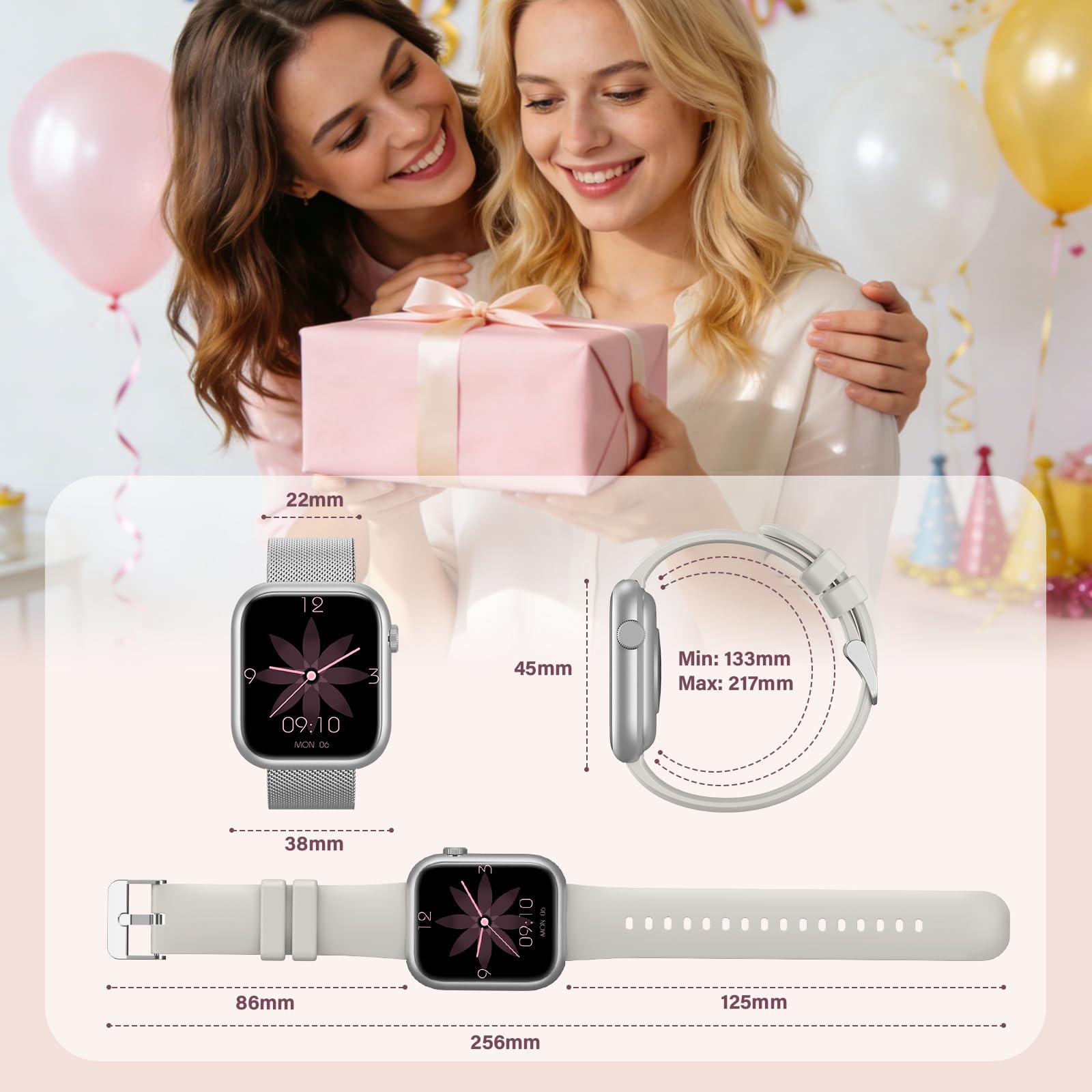SLOKSFil Smartwatch donna, 1,85" Orologio Fitness con KI Quadrante, Frequenza Cardiaca, SpO2, Sonno, KI Q&A,110+ Sport Smartwatch con Chiamata, Notifiche Messaggi iOS Android (Argento Starlight)