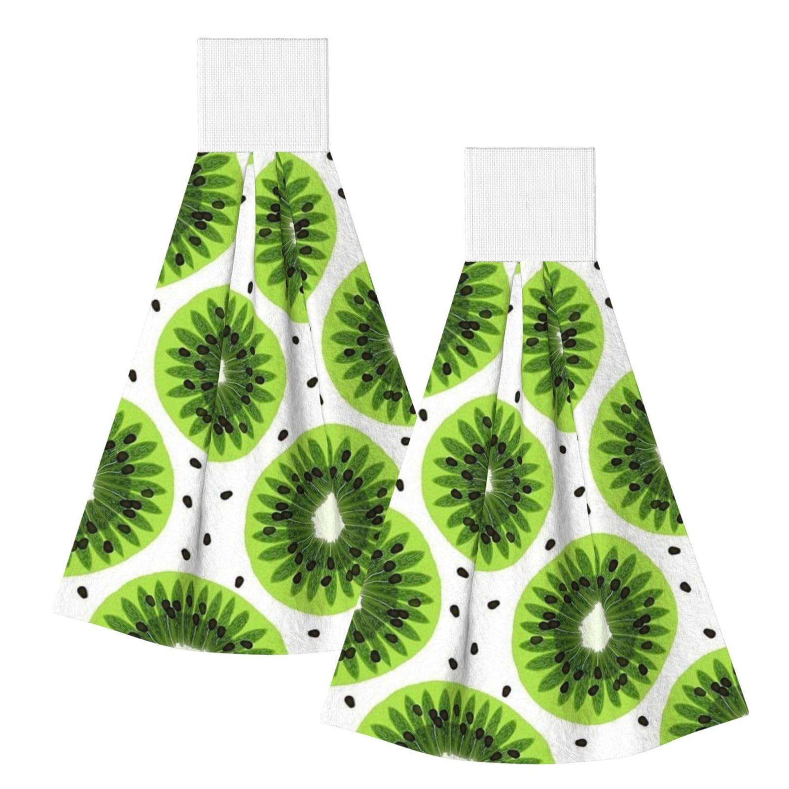 DOPKLNA Kiwi, 2 Pcs Hanging Coral Fiber Hand Towels for Bathroom, Absorbent Kitchen Towels