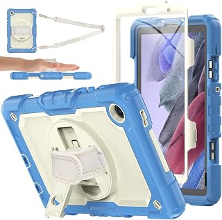 SIBEITU Galaxy Tab A7 Lite Case 8.7 Inch with Screen Protector Pencil Holder, 360 Rotate Hand Shoulder Strap,Shockproof Protective Case 2021 Model SM-T220/T225/T227