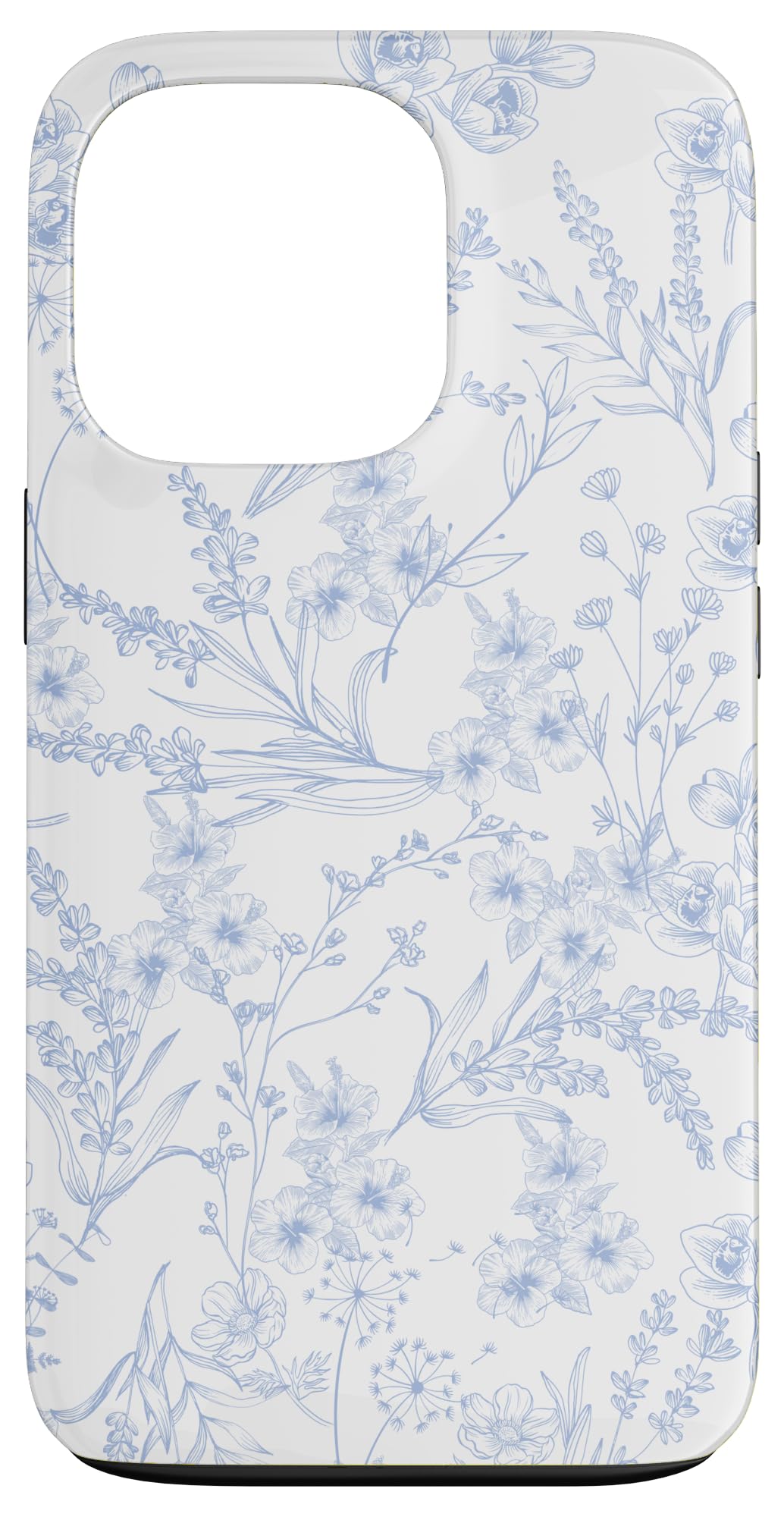iPhone 13 Pro Cute Flowers Botanical Blue & White Toile French Pattern Case