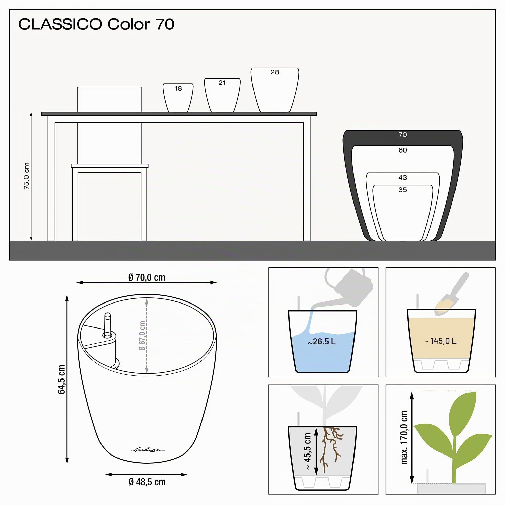 LECHUZA Classico Color 70 Blanc 13420
