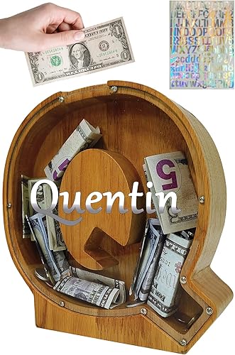 Miniatura 37 de Alcancía para niños y niñas, alcancía grande de madera personalizada con diseño recortado, bancos de monedas con letras del alfabeto, caja de ahorro