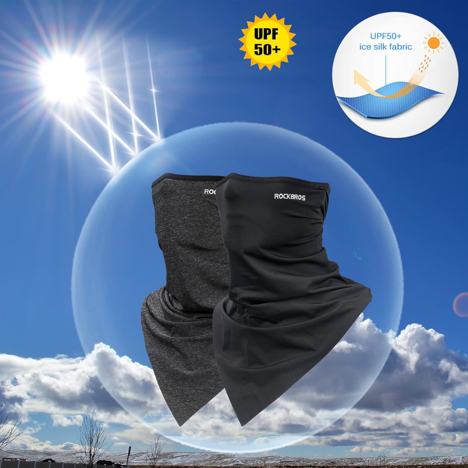 ROCKBROS Neck Gaiter-UPF 50+ Cool Lightweight Face Cover UV Protection Breathable Neck Gaiters for Men - Image 3