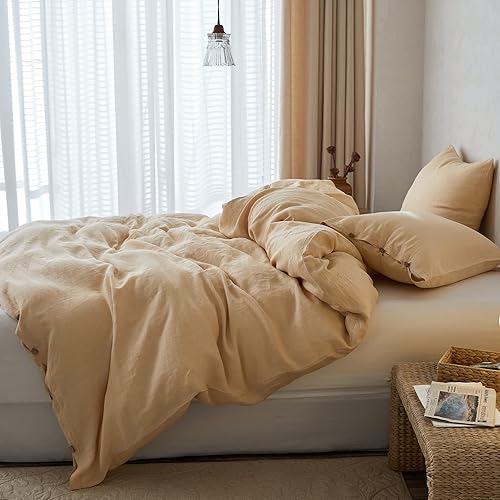 Miniatura 9 de Simple&Opulence Juego de funda de edredón 100% lino, 2 piezas de lino belga transpirable, 1 funda de edredón + 1 funda de almohada con cierre de